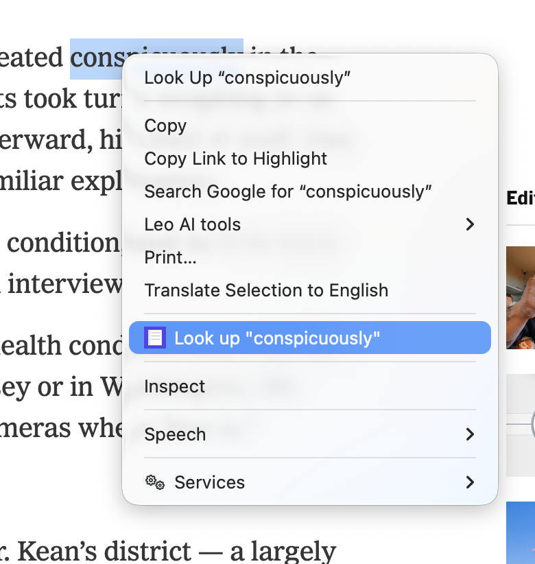Right-click any word to look it up